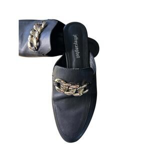 Jeffrey Campbell Black Leather Mules with Gold Chain Detail Sz 8
